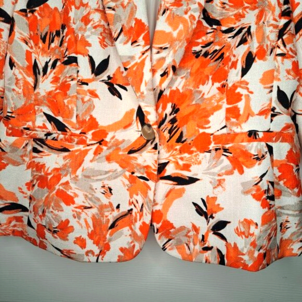 Kasper Multicolored Leaf Patterned Single Button … - image 4